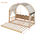 Twin Size Extended Bed With Arched Roof And Trundle, Natural Twin Natural Plywood