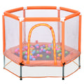 55'' Toddlers Trampoline With Safety Enclosure Net And Balls, Indoor Outdoor Mini Trampoline For Kids Orange Metal