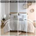Cotton Printed Comforter Set With Chenille Ivory Full Queen Queen Ivory Cotton