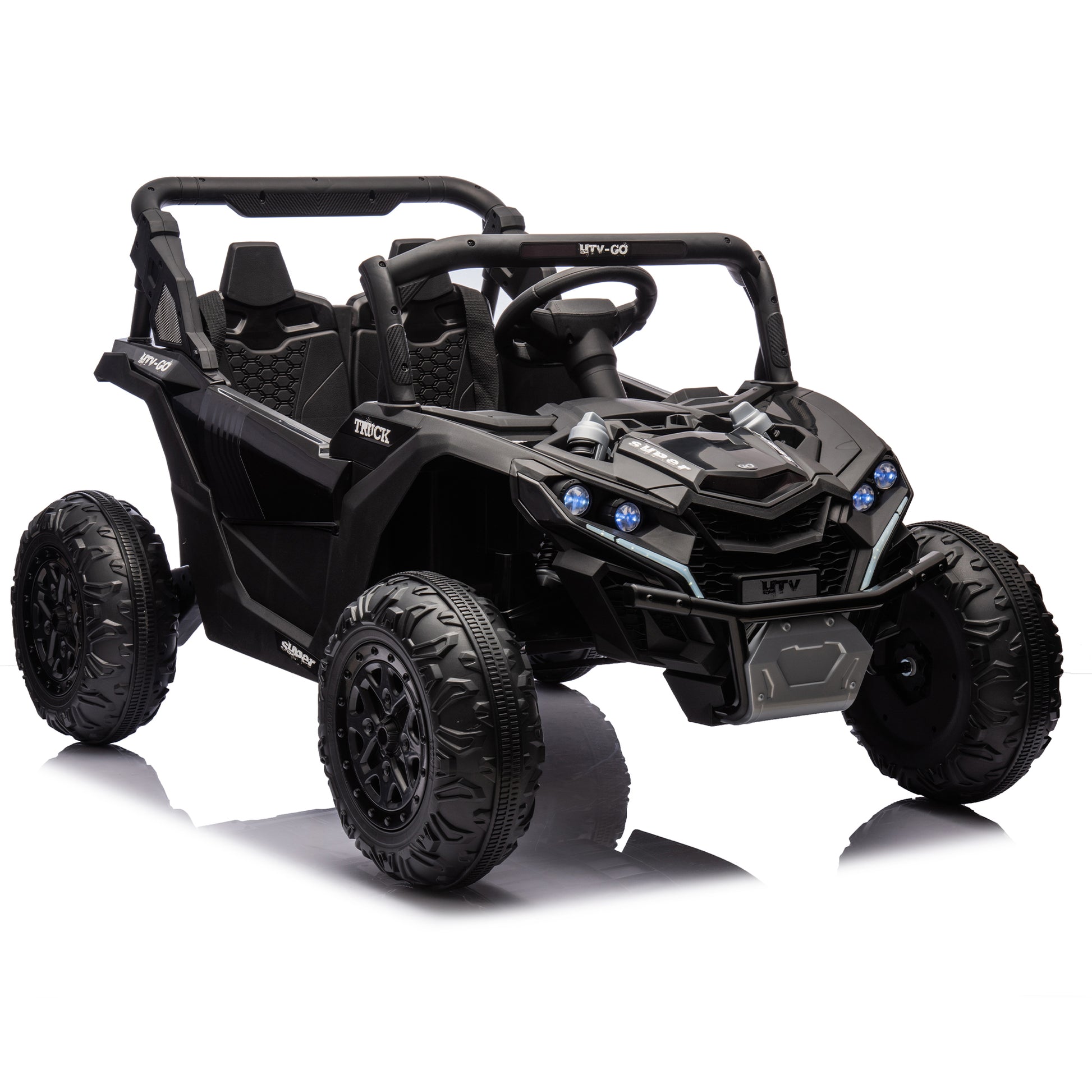 24V Two Seater Kids Ride On Utv W Parents Remote Control,Four Wheel Suspension,Slow Start,Large Wheel Design,Anti Collision Bar,Storage Space,Music,Usb,Bluetooth,Volume Control,Led Lights For Kids 3 . Black 100 149 Lbs Polypropylene