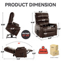 Brown Leatheraire Dual Motor Infinite Position Up To 350 Lbs Power Lift Recliner Chair With Power Remote, Heat Massage And Heavy Duty Motion Mechanism White Metal Primary Living Space Heavy Duty