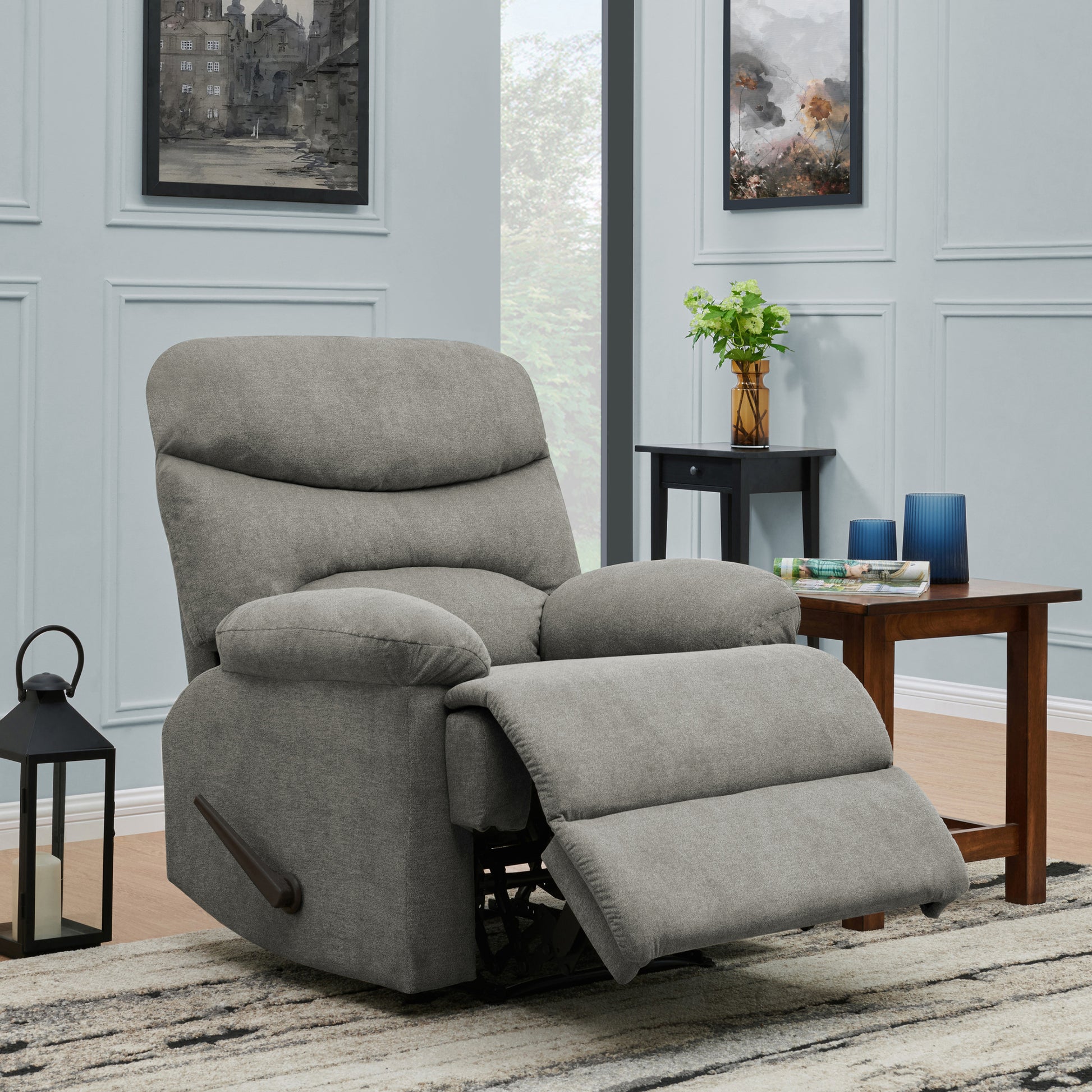 The Grayson Gray Polyester Manual Handle Wood Cushion Back Polyester