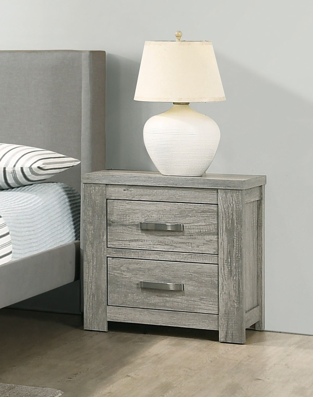 Bedroom Furniture Rustic Light Grey Simple 1Pc Nightstand 2 Drawers Bed Side Table Solidwood Light Grey 2 Drawers Bedroom Bedside Cabinet Modern,Transitional Pine Drawers Particle Board Mdf,Solid