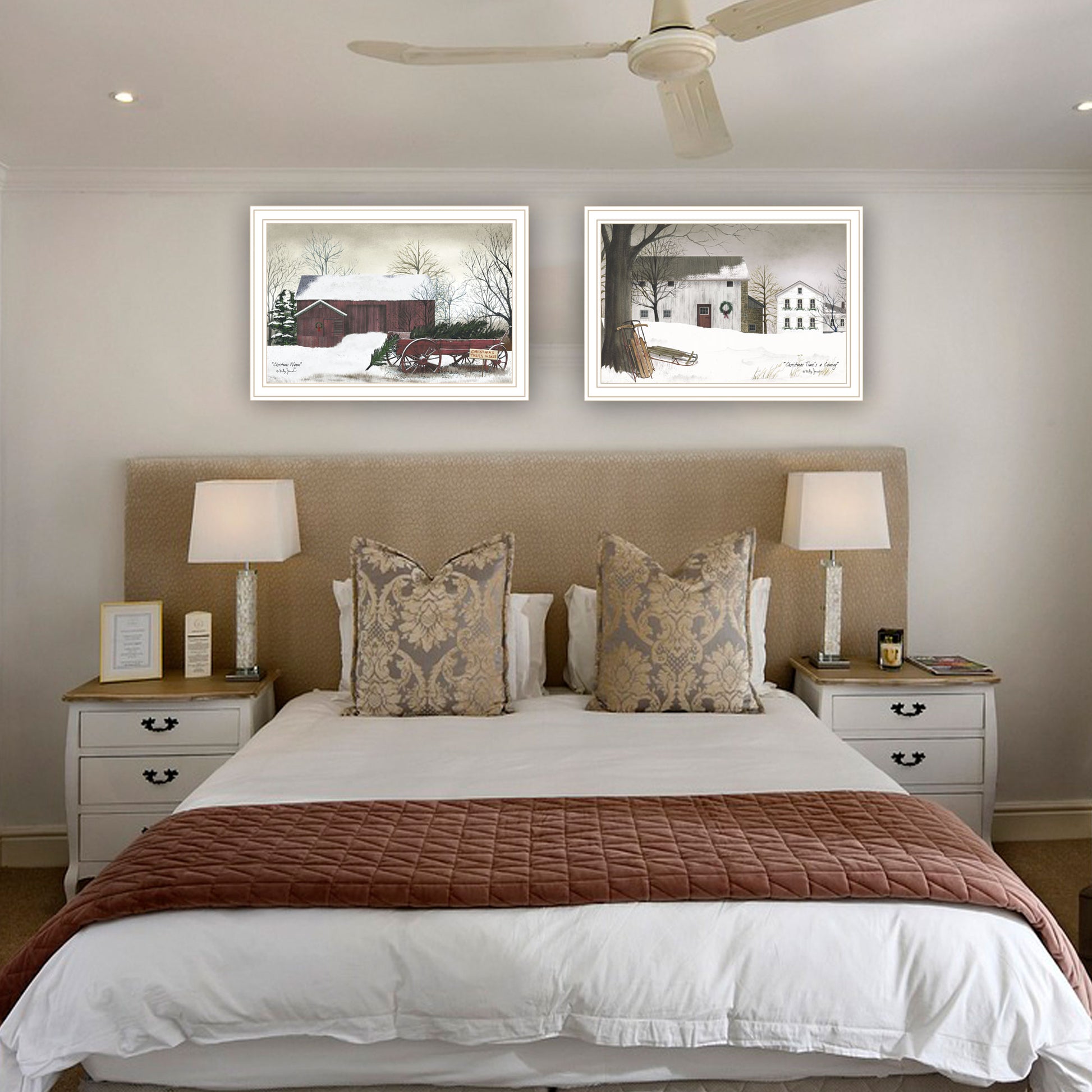 2 Piece Vignette Christmas Time With Family White Framed Wall Art For Living Room, Bedroom Wall Art Print For Home Decor By Billy Jacobs Multi Wood Paper