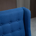 Homcom Wingback Double Sofa Linen Fabric Upholstery Button Tufted Loveseat Armless Couch Modern Contemporary Living Room Settee With Wood Legs, Blue Blue Linen