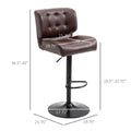 Homcom Bar Height Bar Stools Set Of 2 With Adjustable Seat, Thick Padded Cushion And Metal Footrest For Home Bar, Brown Brown Plastic