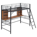 Twin Size Loft Bed With Desk And Shelfloft Bed With Ladder,Twin,Black Twin Black Metal