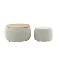 Round Storage Ottoman, 2 In 1 Function, Work As End Table And Ottoman,With Small Seat,Light Grey 25