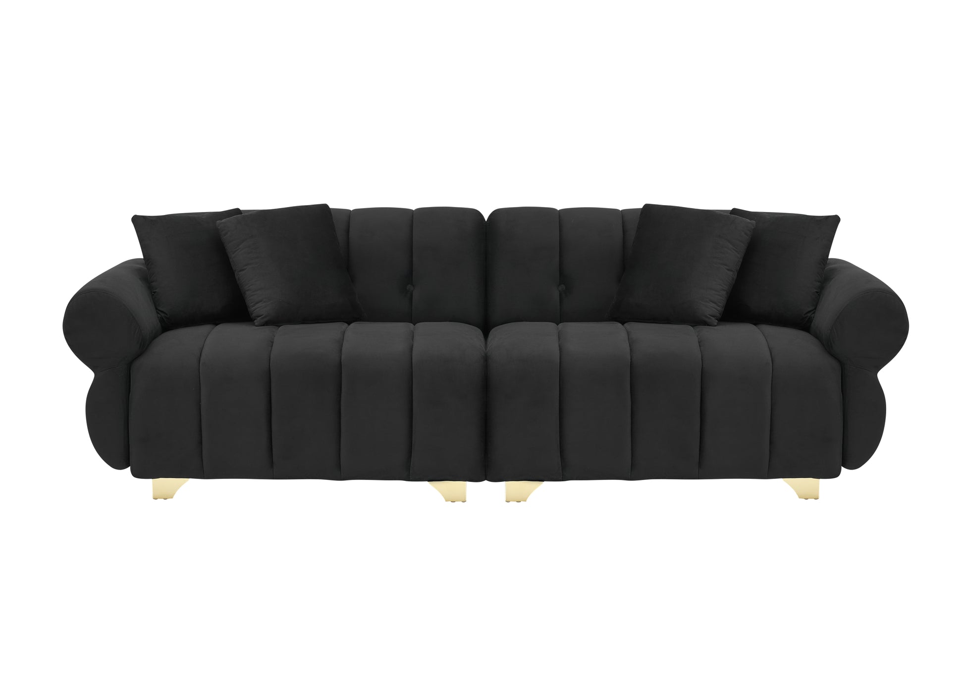 89 Inch Spring Wrapped Cushions, 3 Flannelette Sofas, Stylish Metal Feet And 4 Throw Pillows Make For A Modern Living Room Bedroom Black Velvet 3 Seat
