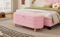 Elegant Upholstered Sherpa Fabric Storage Ottoman With Wood Legs, Storage Bench For Bedroom, Living Room, Pink Pink Wood