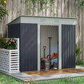 Outsunny 7' X 4' Metal Lean To Garden Shed, Outdoor Storage Shed, Garden Tool House With Double Sliding Doors, 2 Air Vents For Backyard, Patio, Lawn, Gray Grey Steel