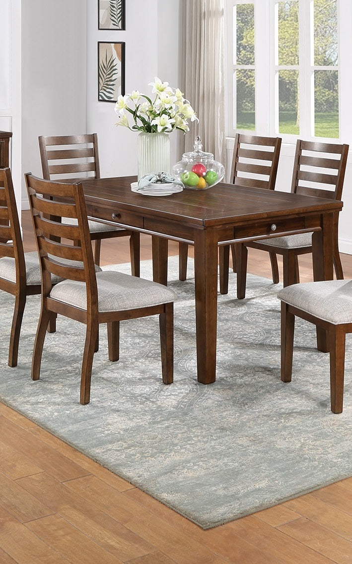 Contemporary Style 7Pc Dining Set Table W 4 Drawers 6X Side Chairs Ladder Back Walnut Finish Kitchen Dining Room Wood Dining Room Solid Wood Rubberwood Rectangular Dining Table With Chair Wood Wood Walnut Ladder Back Seats 6 60 Inches