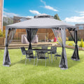 Outsunny 9.6' X 9.6' Patio Gazebo, Outdoor Canopy Shelter With 2 Tier Roof And Netting, Steel Frame For Garden, Lawn, Backyard, And Deck, Gray Gray Polyester