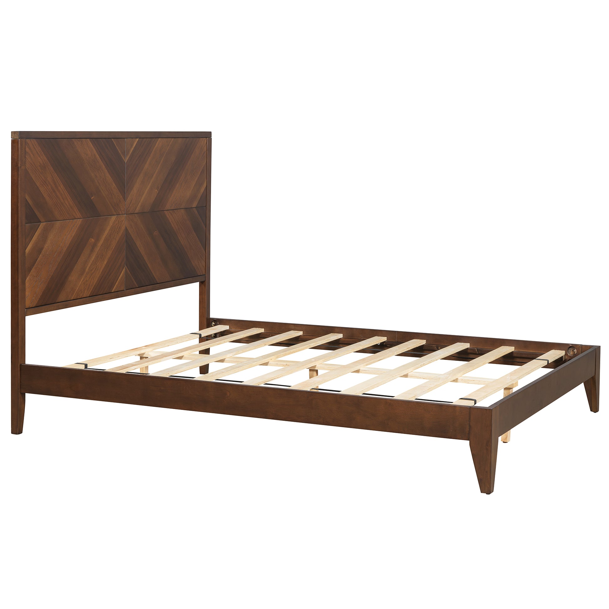 Mid Century Modern Platform Bed Wood Slat Support With No Box Spring Needed,Queen, Walnut Box Spring Not Required Queen Walnut Wood Bedroom Mid Century Modern Bed Frame Wood