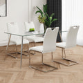 Modern Simple Rectangular Glass Dining Table, Solid Tempered Glass Tabletop, Electroplated Table Legs, White Pu Dining Chair Set, Suitable For Restaurant Kitchen Use Set Of 5 Upholstered Chair Glass White Pu Seats 4 Metal Rectangular Dining Table With