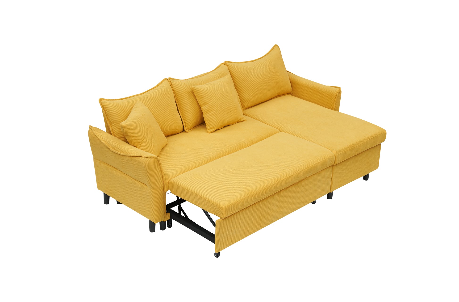 The 80 Inch Yellow Corduroy L Shaped Sofa Comes With Two Small Throw Pillows That Can Be Converted Into A Sofa Bed For Storage Yellow Corduroy 3 Seat