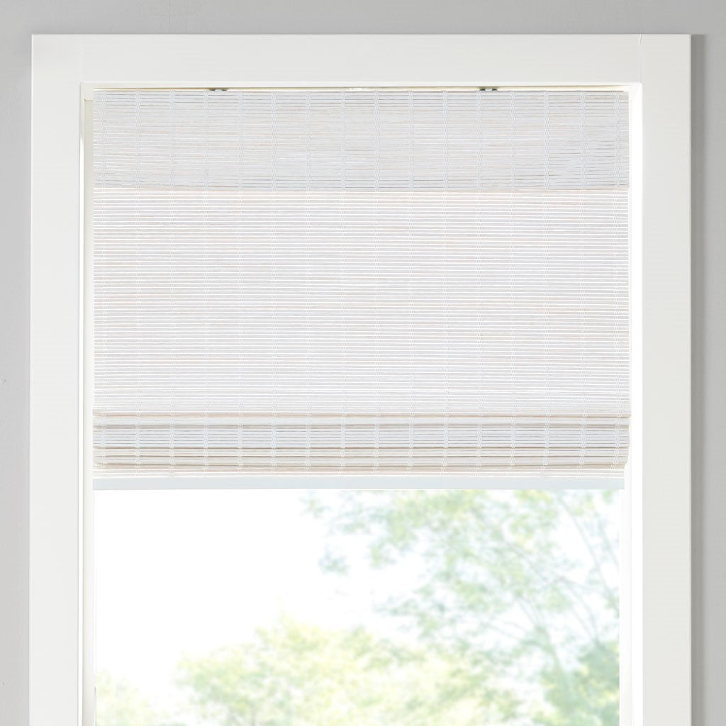 Bamboo Light Filtering Roman Shade 64"L White Bamboo