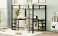 Full Metal Loft Bed With Desk And Shelves, Loft Bed With Ladder And Guardrails, Loft Bed Frame For Bedroom, Black Old Sku: W1307S00018 Full Black Metal