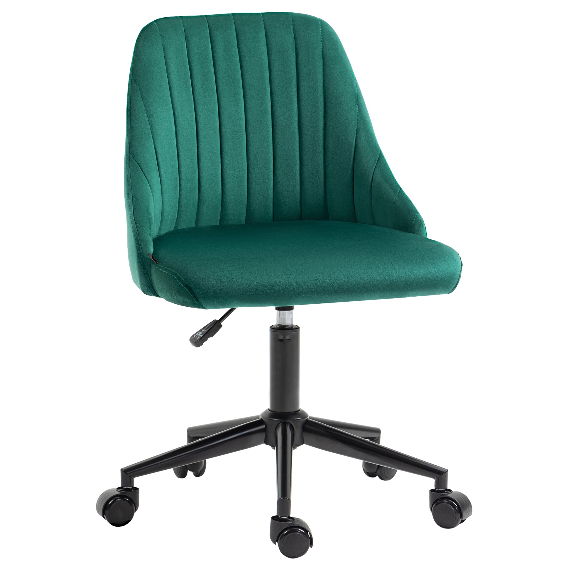 Vinsetto Mid Back Office Chair, Velvet Fabric Swivel Sop Shape Computer Desk Chair For Home Office Or Bedroom, Green Green Polyester