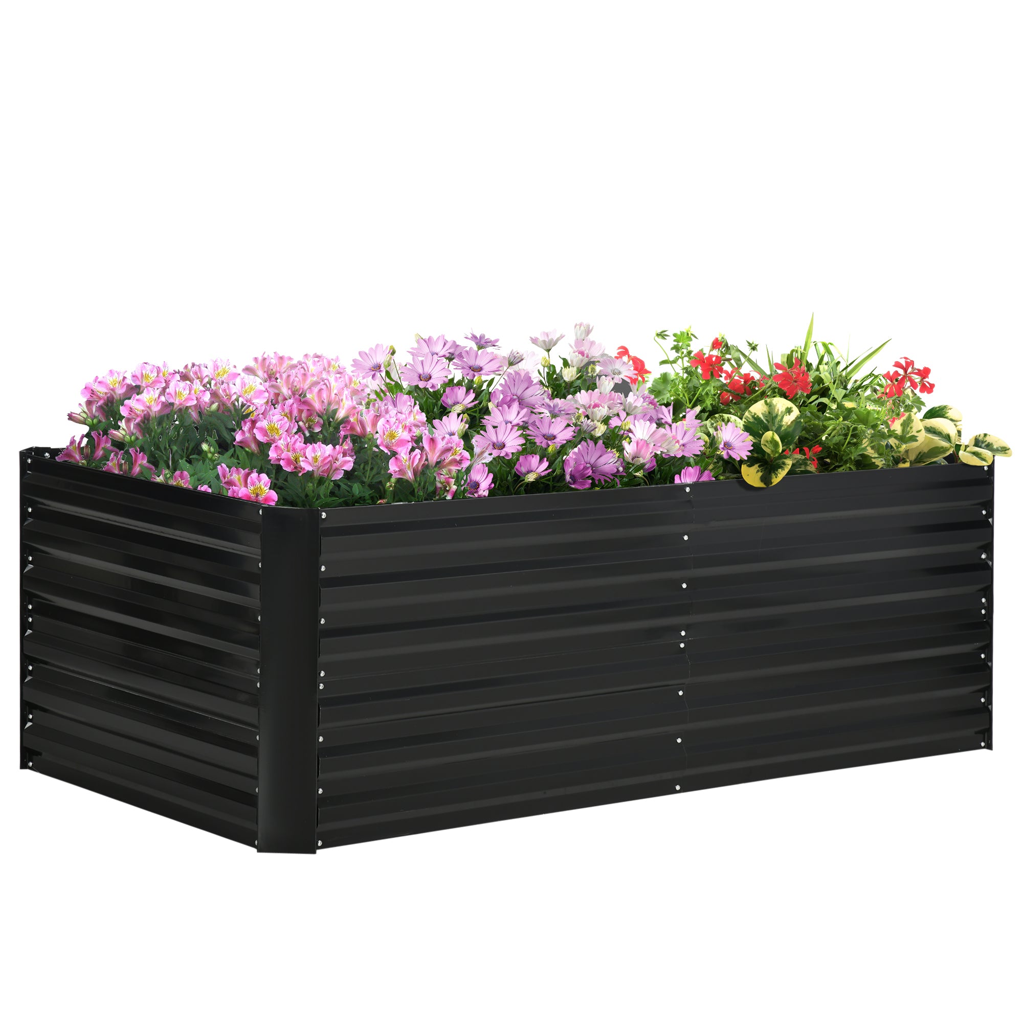 Outsunny Galvanized Raised Garden Bed Kit With Reinforcing Bars, Large And Tall Metal Planter Box For Vegetables, Flowers And Herbs, 6' X 3' X 2', Black Black Steel