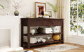 Retro Design Console Table With Two Open Shelves, Pine Solid Wood Frame And Legs For Living Room Espresso Espresso Solid Wood Mdf