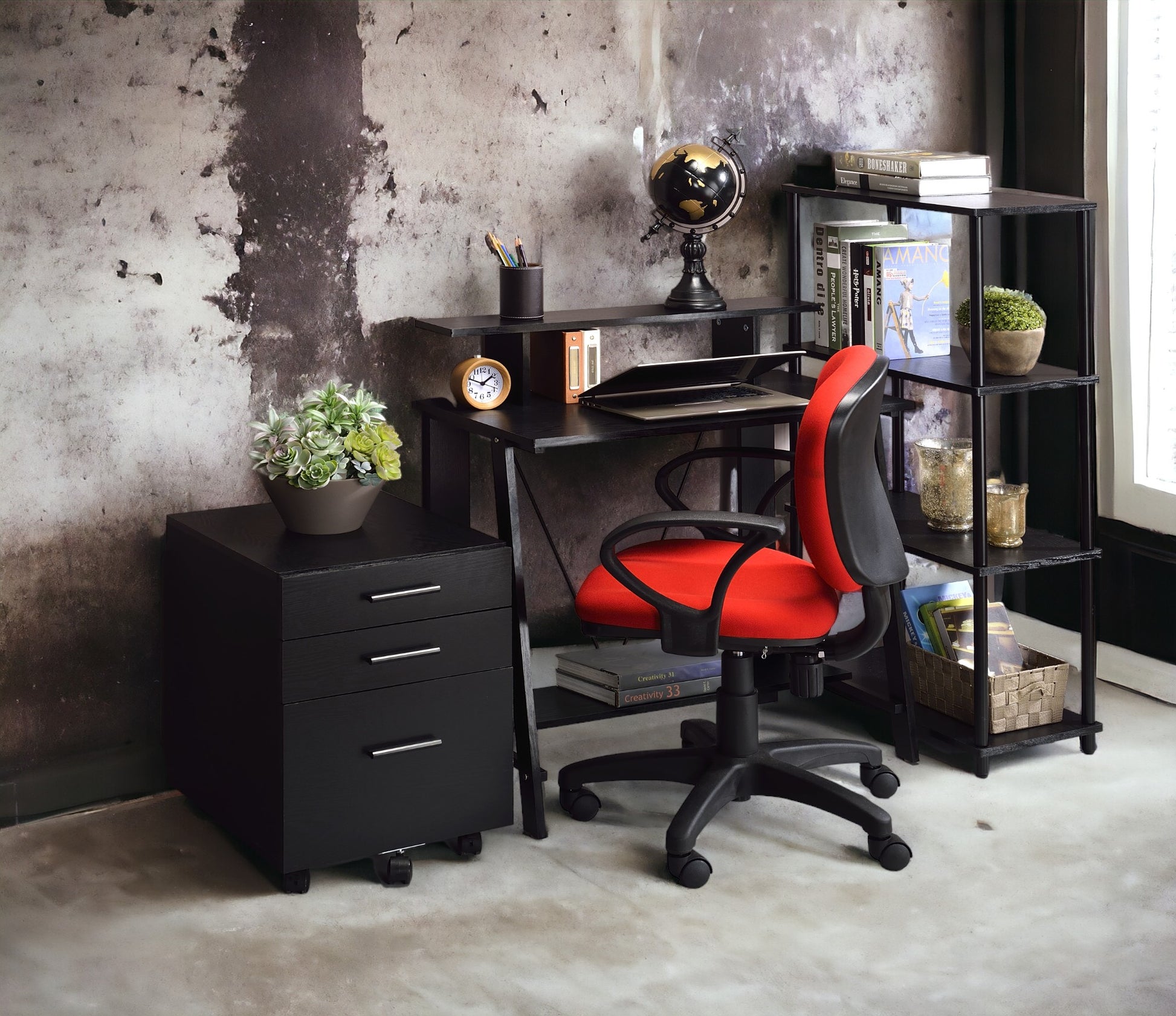 Nypho Black Finish Writing Desk Black Synthetic Wood