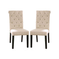 Set Of 2 Fabric Upholstered Dining Chairs In Antique Black And Ivory Solid Ivory Dining Room Rustic Set Of 2 Fabric,Solid Wood Mdf