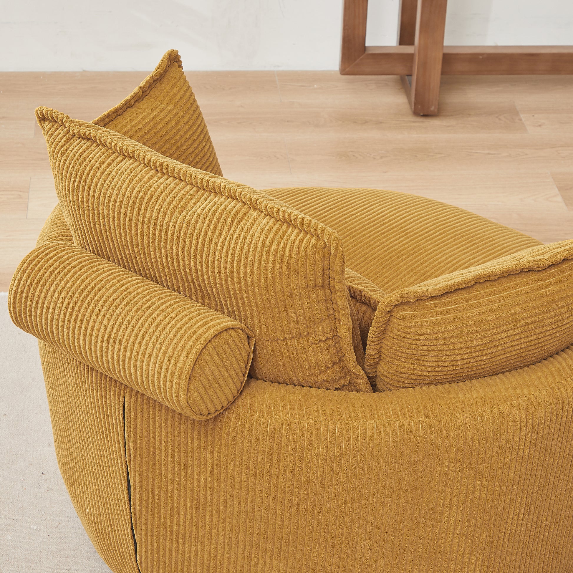 38"W Oversized Swivel Chair With Moon Storage Ottoman For Living Room, Modern Accent Round Loveseat Circle Swivel Barrel Chairs For Bedroom Cuddle Sofa Chair Lounger Armchair, 4 Pillows,Corduroy Yellow Foam Corduroy 1 Seat