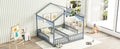 Double Twin House Style Floor Bed With Fence, Guardrails, Without Door, Grey Twin Grey American Design Pine