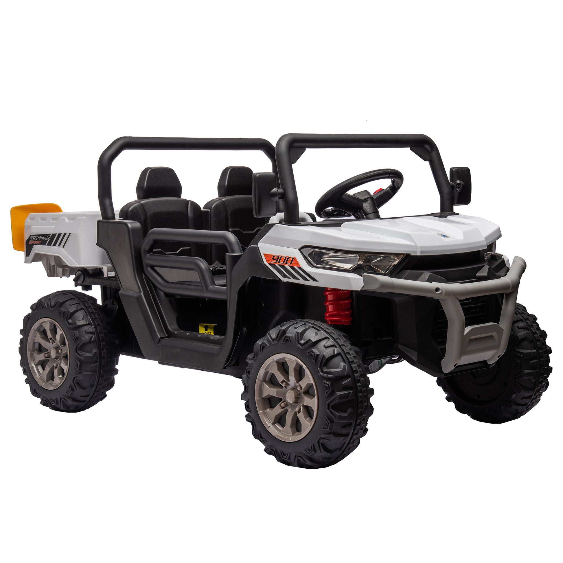 24V Ride On Truck 2 Seater Ride On Utv With 2X200W Motor Ride On Dump Truck With Dump Bed Shovel Ride On Car With Remote Control Electric Vehicle With Non Slip Tyre For Boys Girls White Plastic