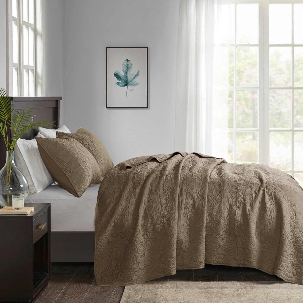Reversible Quilt Set Mocha King Cal King Mocha Cotton