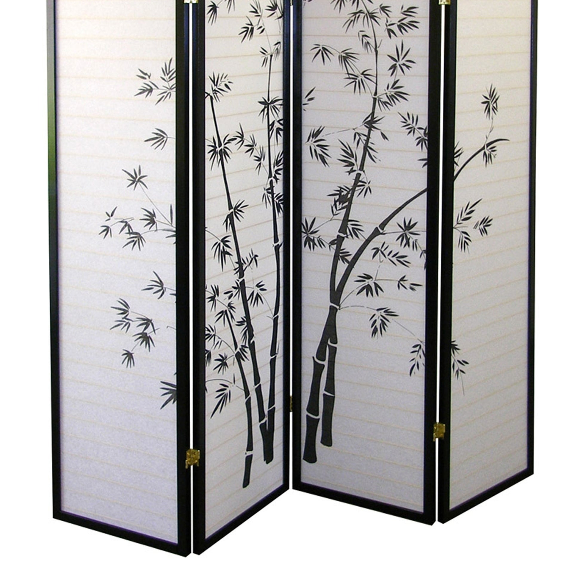 70" Tall 4 Panel Screen Room Divider, Bamboo Design With Black Finish Black Wood