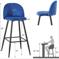 Bar Stool, Set Of 2, Velvet Barstool Modern Counter Bar Height Chair With Back, Sturdy Metal Legs & Footrests, Easy Assembly, Island Stool For Kitchen Bar Blue Fabric Metal