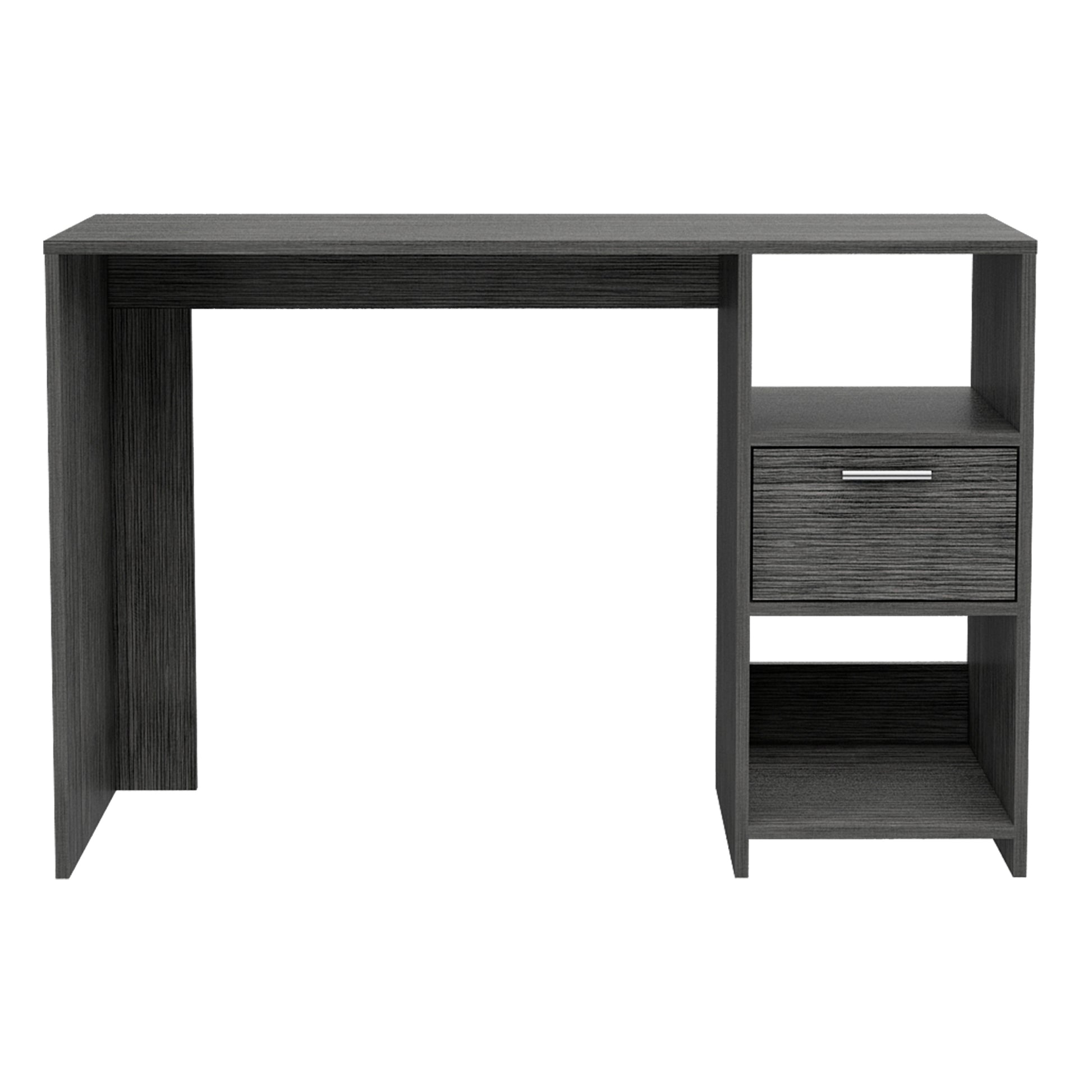 Omma Computer Desk, One Drawer, Two Shelves Grey Computer Desk Office Modern Freestanding Rectangular Open Storage Desk Rectangular Particle Board Engineered Wood