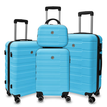 4 Piece Hard Shell Luggage Set,Carry On Suitcase With Spinner Wheels,Family Luggage Set,Aqua Blue 12 20 24 28In Aqua Blue Abs