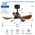 28 Lnch Ceiling Fan With Lights Remote Control,Small Ceiling Fan Flush Mount, 5 Reversible Blades, Low Profile Ceiling Fan 6 Speeds 3 Colors For Bedroom Kitchen Black Brown Casual,Classic Abs Steel Q235