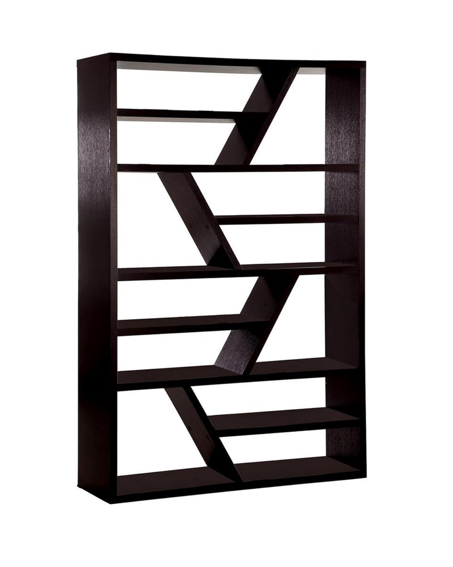 Gorgeous Contemporary Espresso Finish 1Pc Display Shelf Solid Wood Storage Books Zig Zag Shelf Separation Melamine Coating Espresso Primary Living Space Open Back Contemporary,Modern,Rustic,Transitional Solid Wood