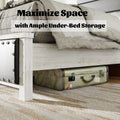 Queen Size Bed Frame With Upholstered Headboard, Queen Bed Frame With Charging Station And Led Lights, Wood Slats, Dark Gray Faux Leather & Rivets, No Box Spring Needed, Easy Assembly Box Spring Not Required Queen Antique White Gray Wood Bedroom Bed