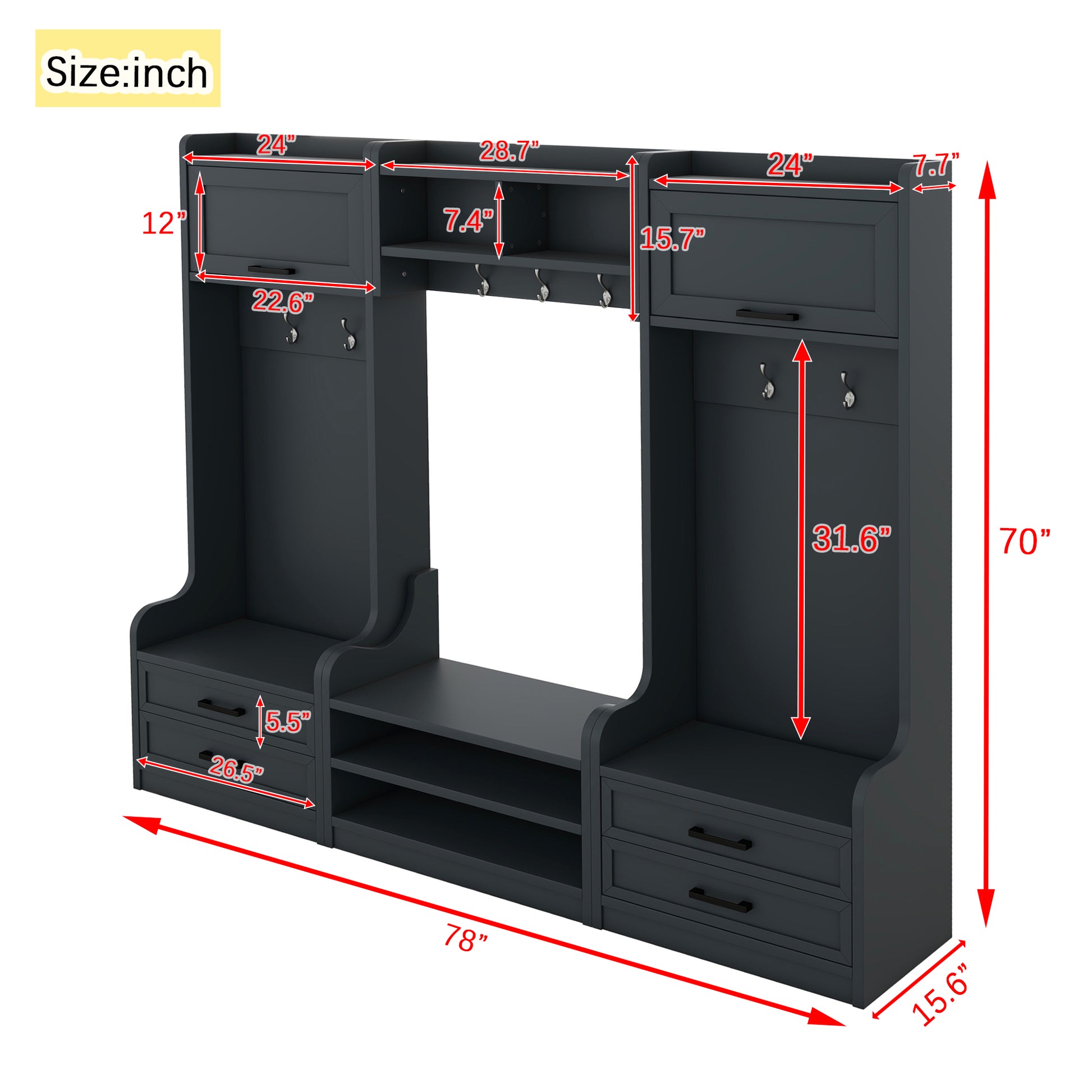 4 In 1 Detachable Hall Tree With Storage And 7 Hooks, Multiple Functions Hallway Coat Rack With Storage Drawers And Cabinet, Antique Blue Shoe Bench For Entryway Hallway Antique Blue Particle Board