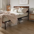 Iron Platform Bed Frame With Rustic Wood Headboard & Footboard Queen Size Brown Box Spring Required Queen Black,Brown Iron Brown Bedroom Minimalist,Modern Bed Frame Mdf Iron