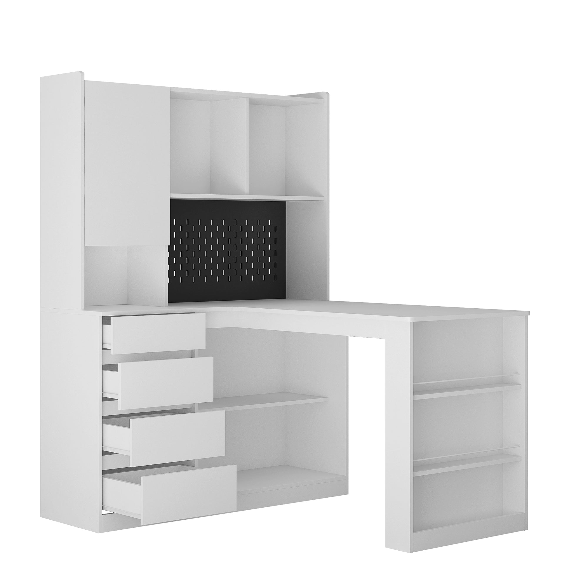 L Shaped Desk With Charger,Computer Desk With Drawers,Bookshelf & Hutchwith Led Light,Modern Corner Desk,Home Office Desk,L Shaped Study Table Writing Desk,Corner Gaming Computer Desk With Storage White Mdf