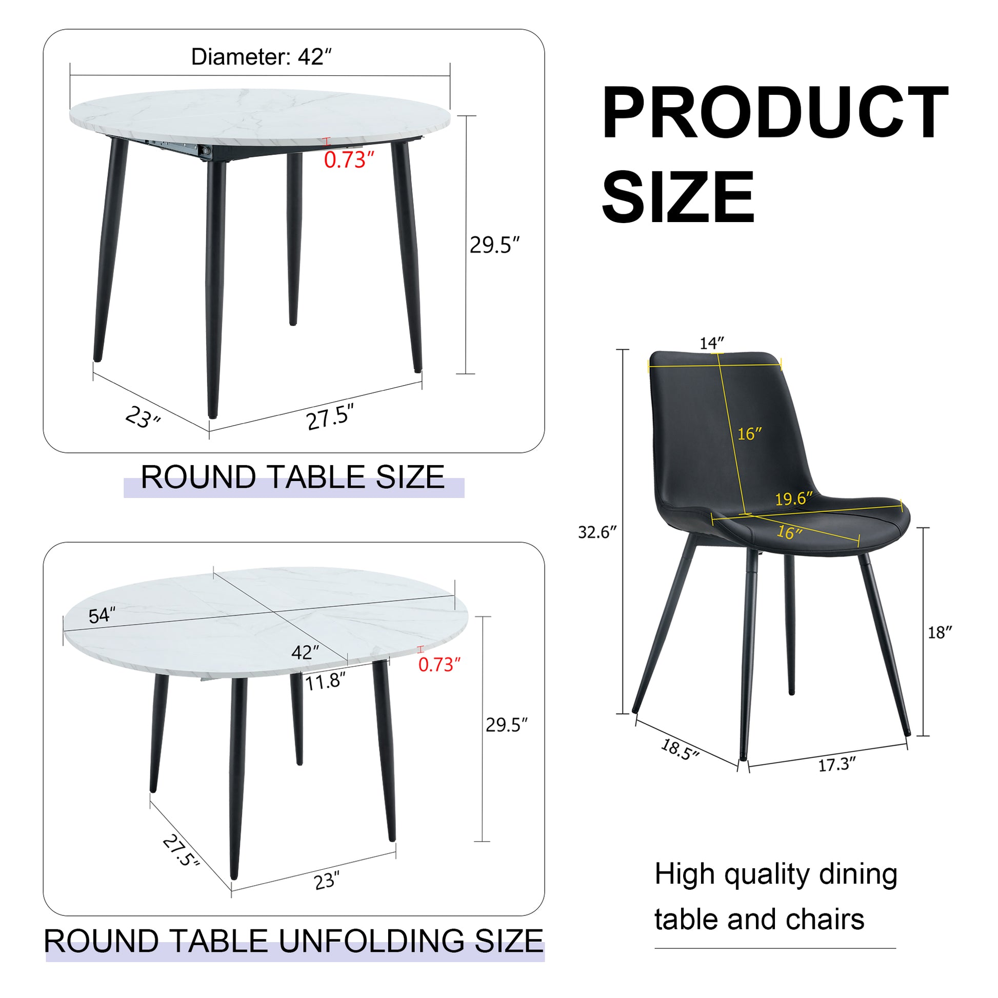 Table And Chair Set.Modern Extendable Mdf Dining Table.The Table Has A Telescopic Design, Suitable For Gatherings Of Different Size.Paired With 6 Chairs With Pu Cushions And Black Metal Legs.