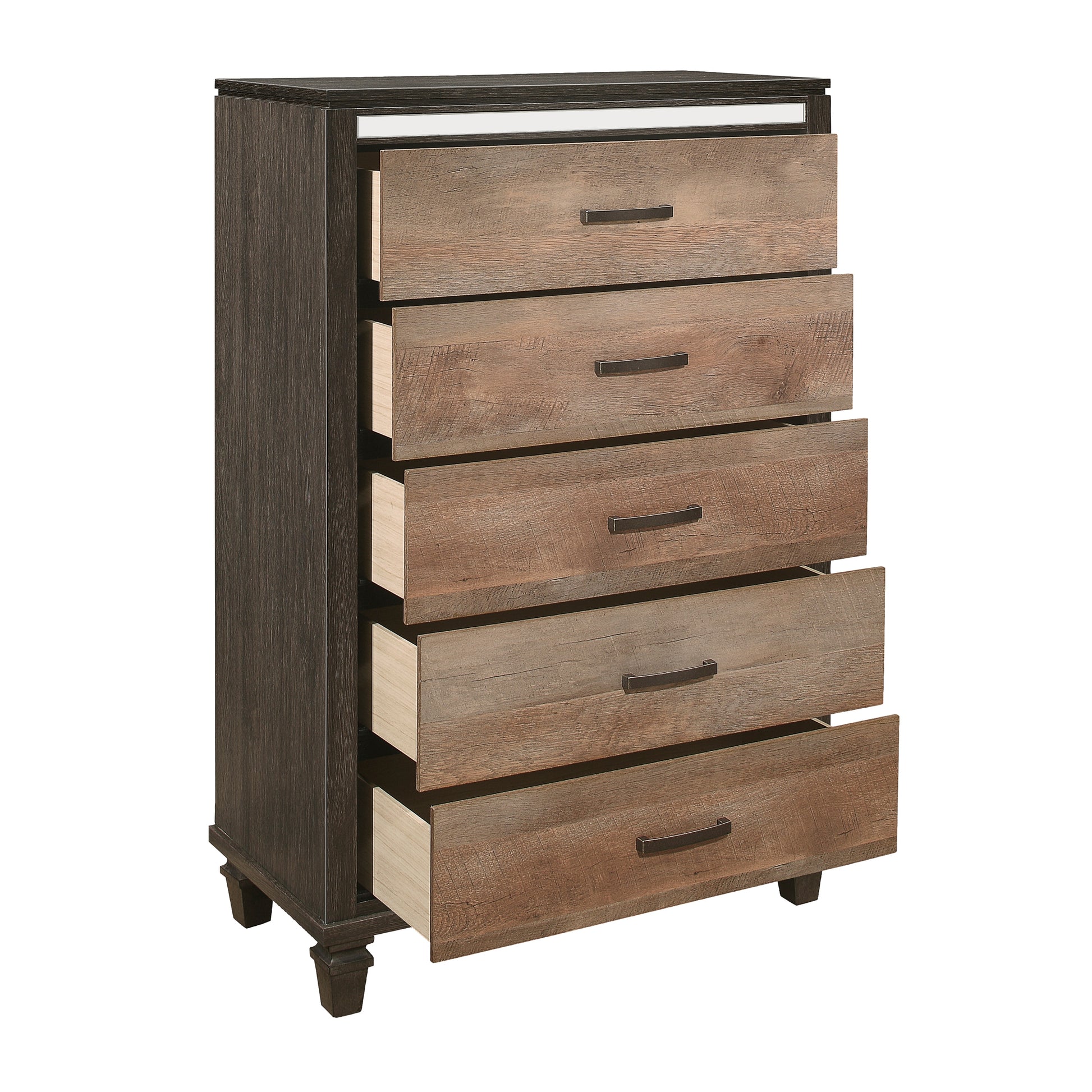 Modern Rustic Style 1Pc Chest Of 5X Drawers 2 Tone Finish Wooden Bedroom Furniture Brown Bedroom Wood