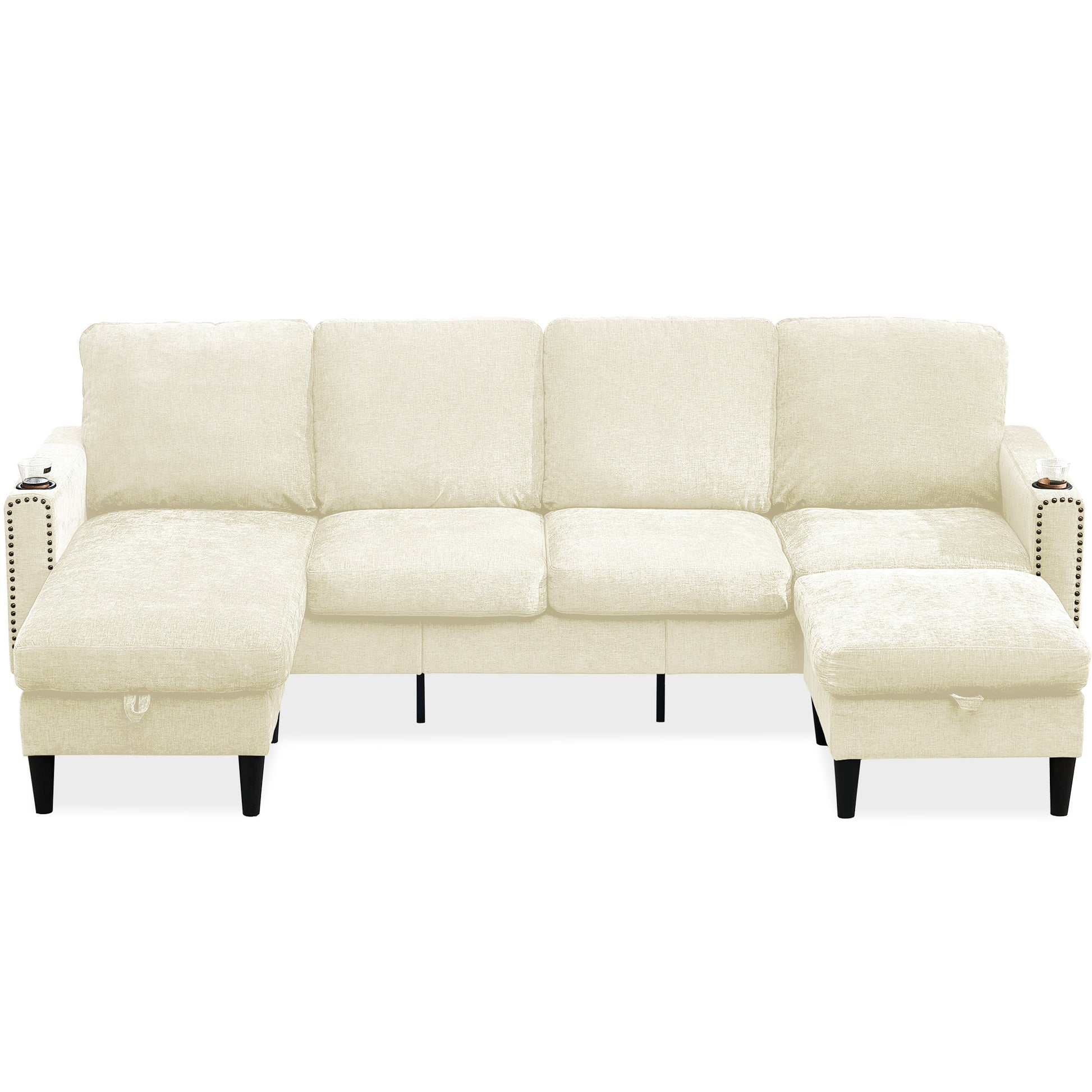 Off White Chenille Sectional Sofa, U Shaped Sofa Couch With High Density Memory Foam, 4 Seat Comfy Modular Sofa Couch For Living Room, Modern U Shaped Sectional Sofa,U Shaped Off White Off White