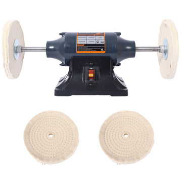 Extra Long 8 Inch Electric Polisher Bench Buffer Grinder 4 Pole Motor Includes 4Pcs 80Ply Thic Buffing Wheels For Polishing Metal, Jewelry, Knives, Wood, Jade,Etc. Csa Certificated Blue Steel