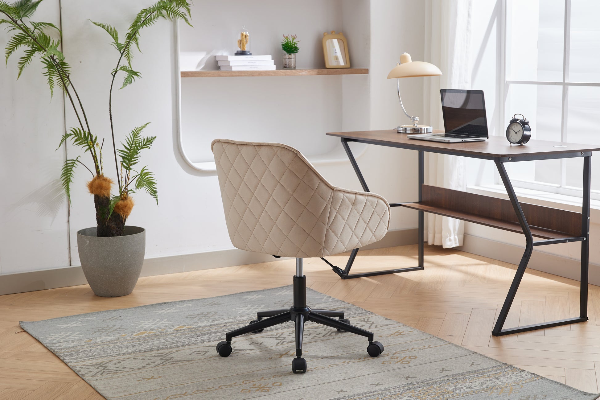Velvet Office Desk Chair, Modern Home Desk Chair With Wheelsvanity Chairs For Living Room, Bedroom,Study Room Light Camel Foam Polyester Blend
