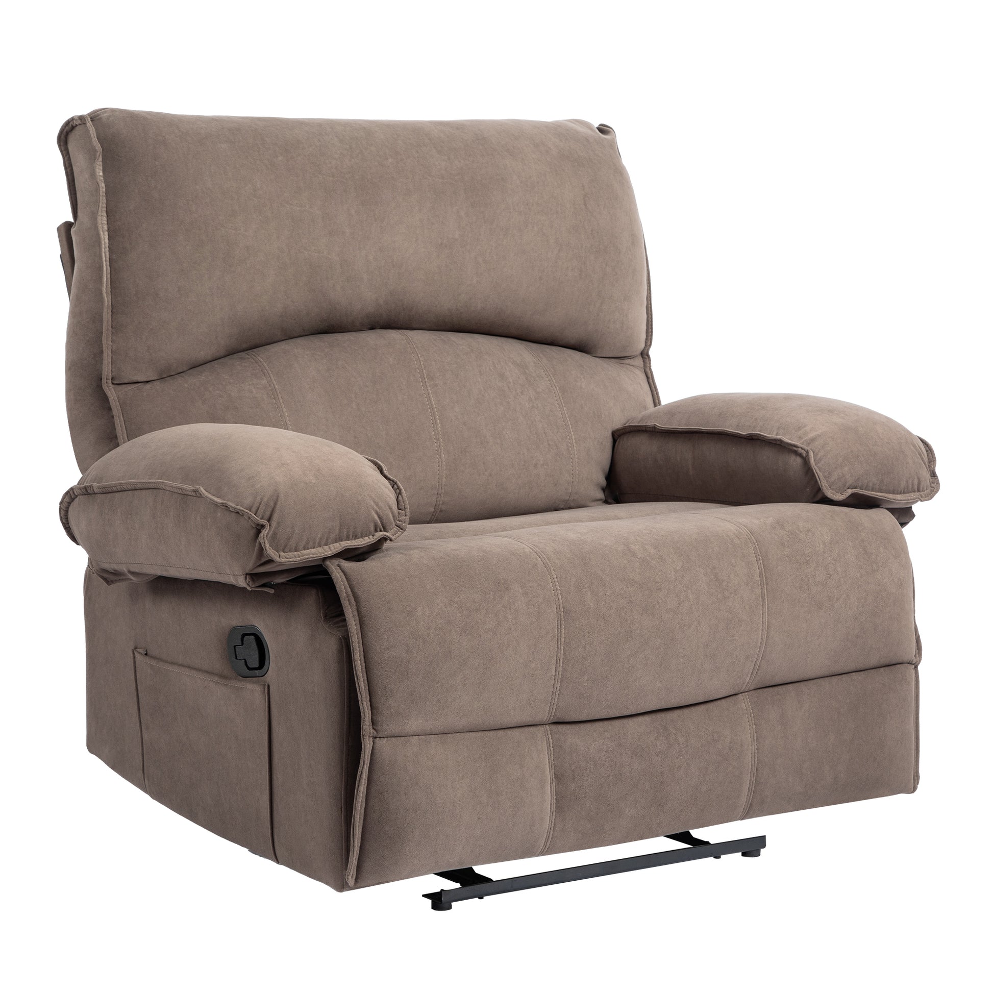 Oversized Manual Recliner Chair Sofa For Living Room Brown Velvet Manual Handle Metal Primary Living Space Soft Cushion Back Heavy Duty American Design,American Traditional,Classic Pillow Top Arms Foam Velvet