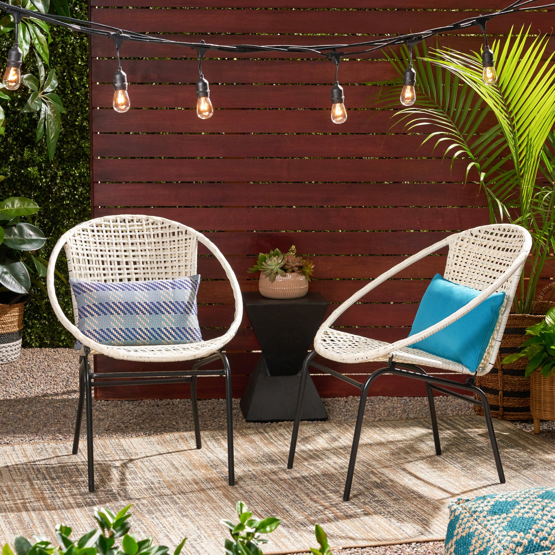 Java Outdoor Wicker Chair Set Of 2 White Iron