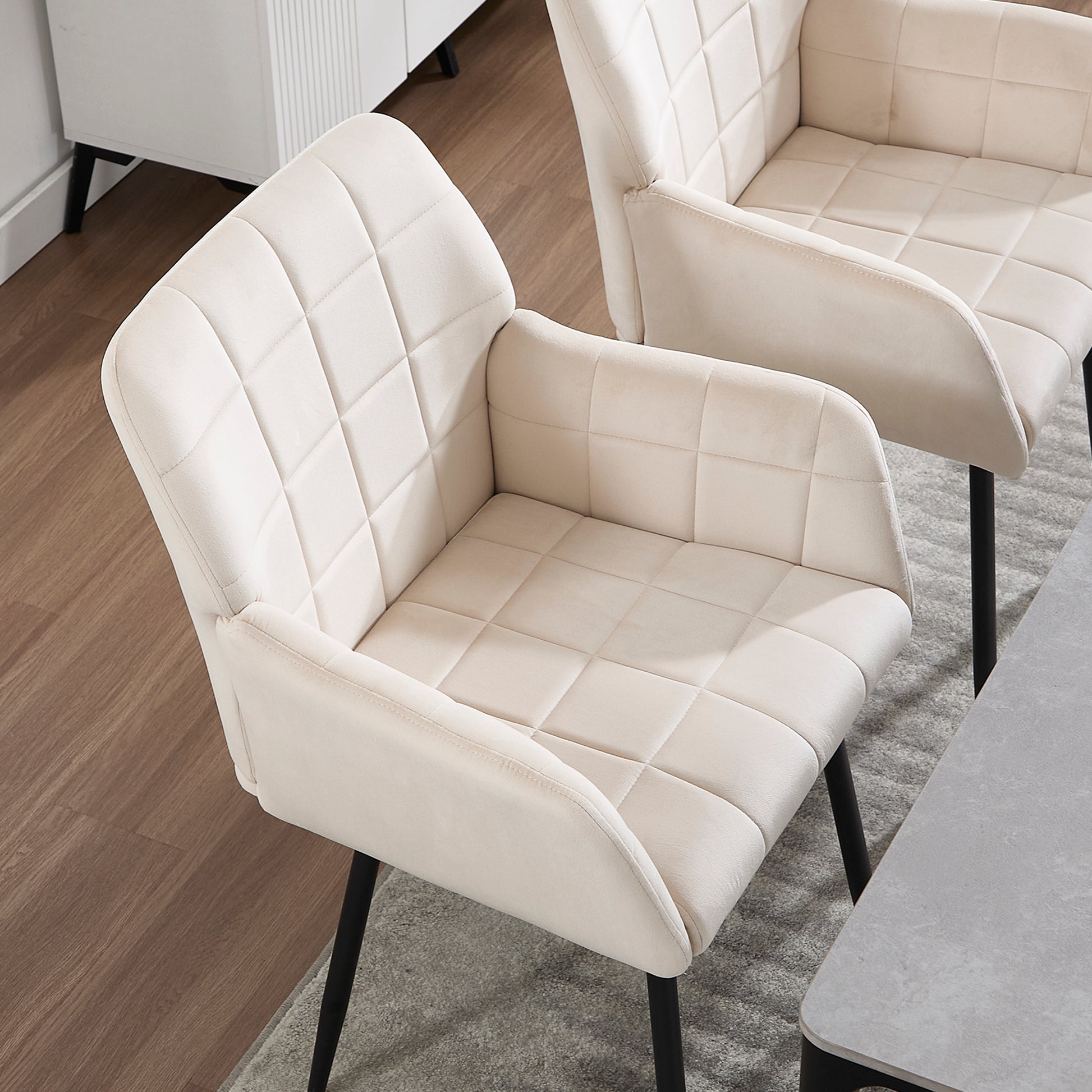 Dining Chairs Set Of 2, Upholstered Kitchen Chairs With Comfortable Seat, Velvet Dining Chairs With Armrests, Easy To Assemble And Clean, For Dining Room, Kitchen, Living Room, Cream Color Cream