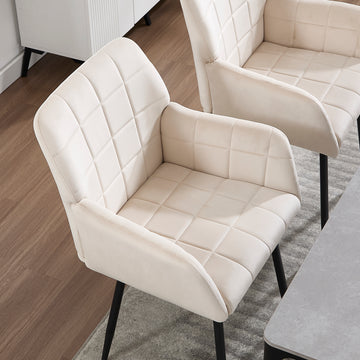 Dining Chairs Set Of 2, Upholstered Kitchen Chairs With Comfortable Seat, Velvet Dining Chairs With Armrests, Easy To Assemble And Clean, For Dining Room, Kitchen, Living Room, Cream Color Cream